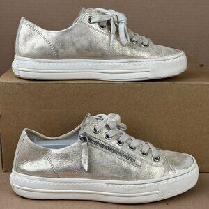 PaulgreenWomen Silver LowTop Sneakers with Side Zipper US 7 Casual Fashion Shoes